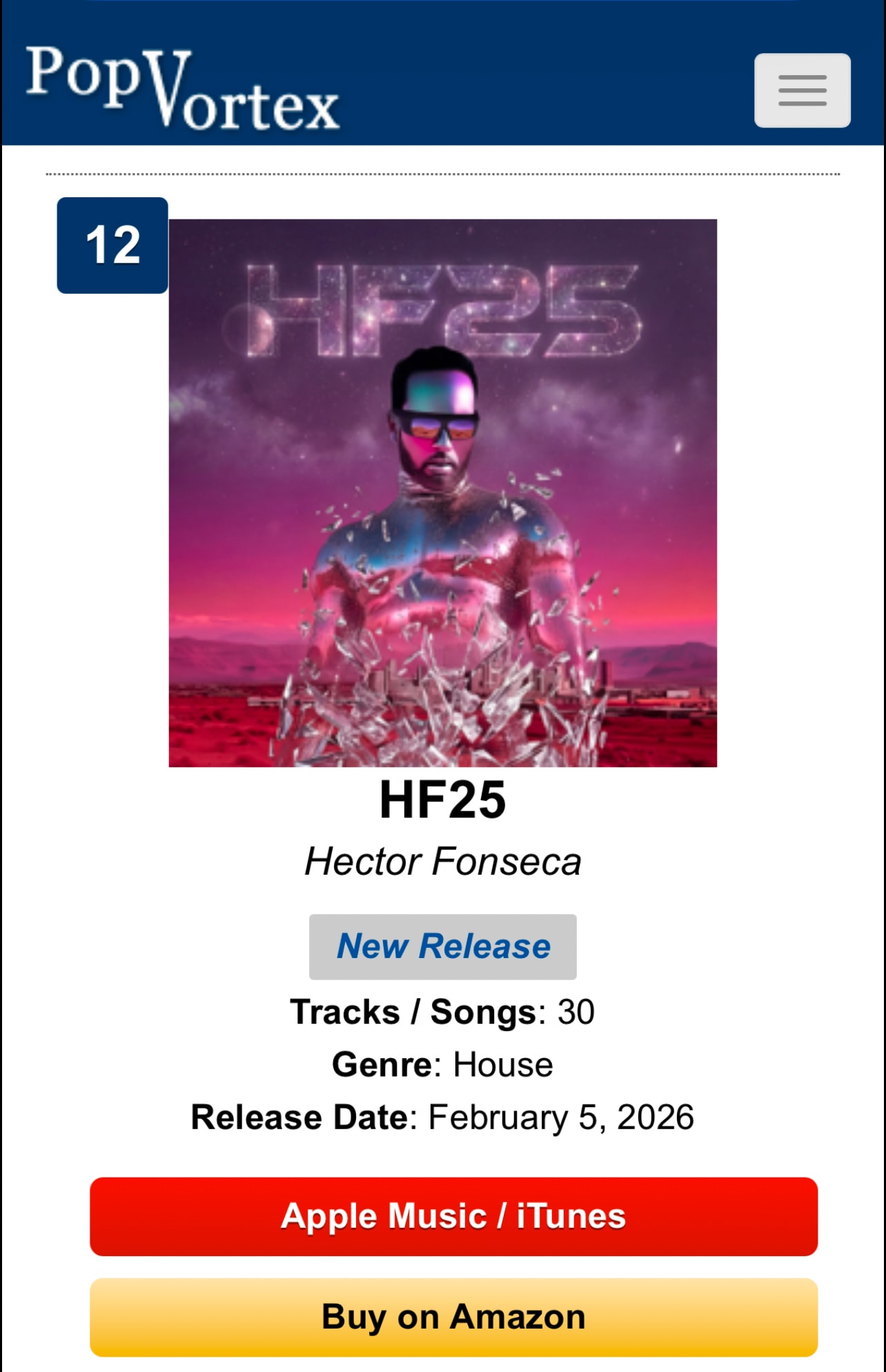 Hector Fonseca "HF25" Climbs to #12 on iTunes Dance Chart