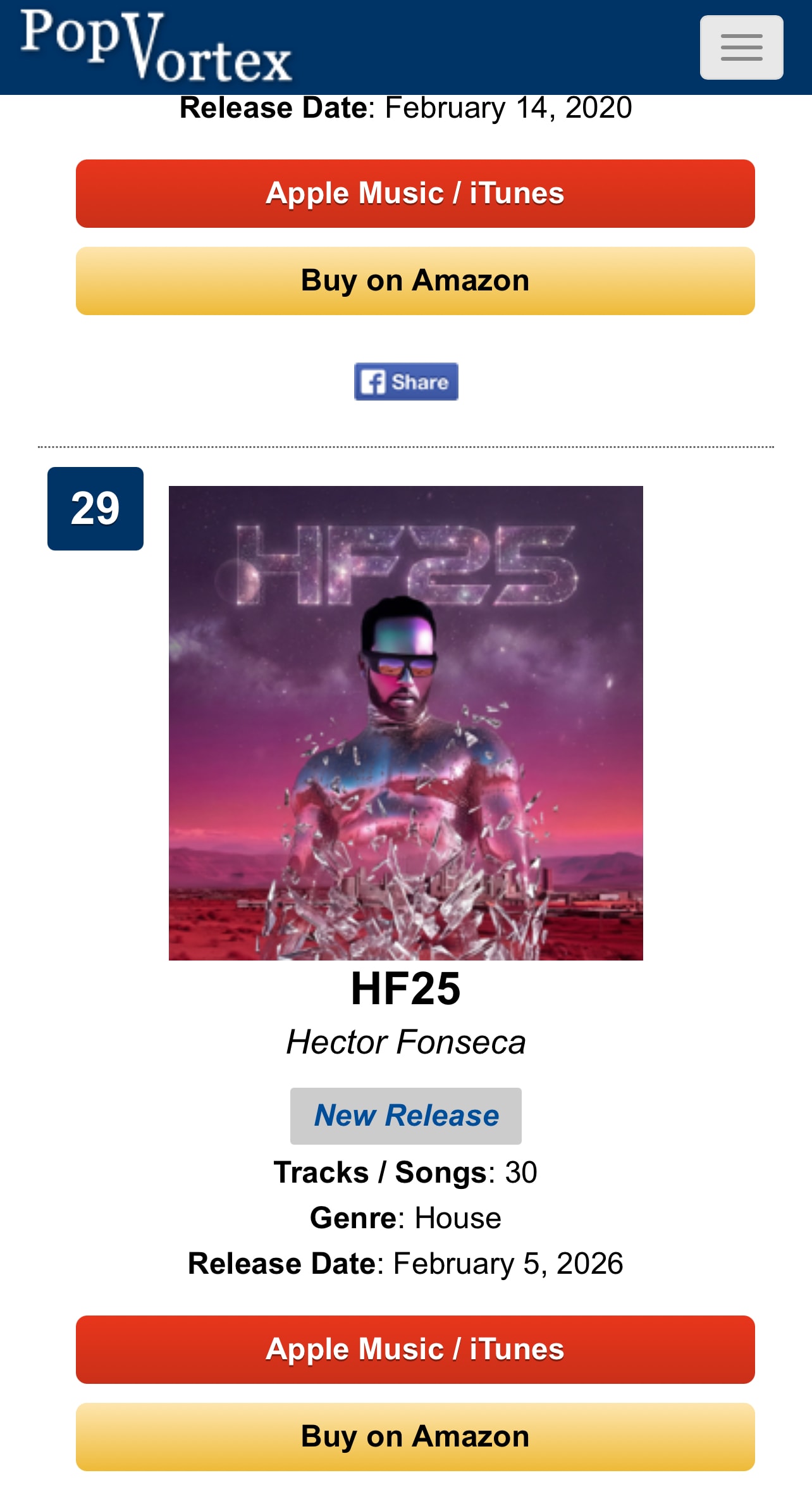 Hector Fonseca "HF25" — PopVortex iTunes Dance Chart #29
