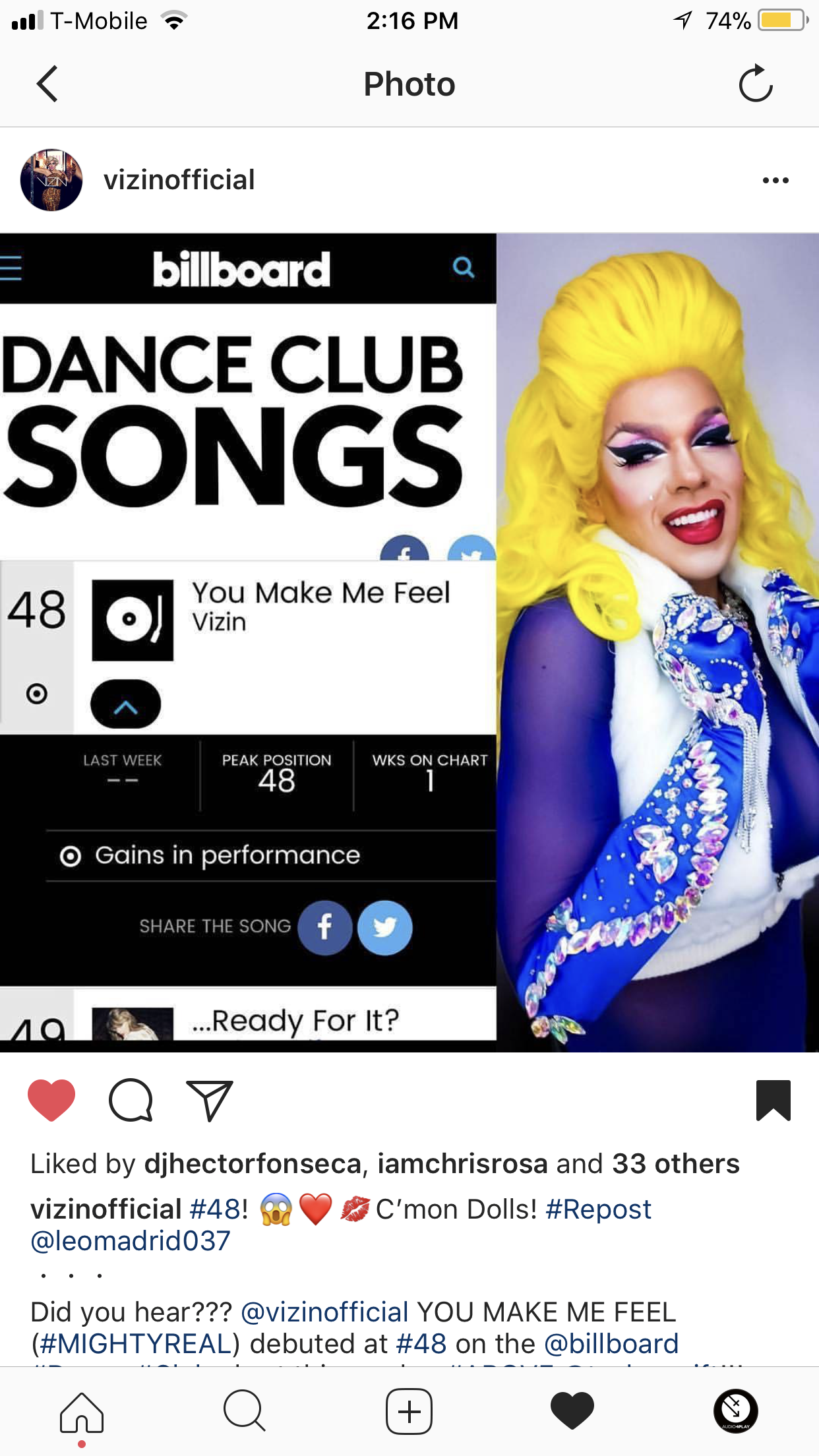 VIZIN "You Make Me Feel" — Billboard Dance/Electronic Charts #24